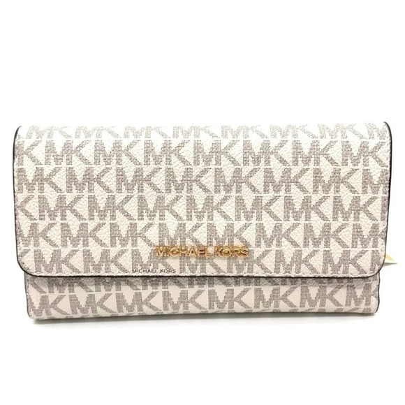 Michael Kors Large Trifold Wallet Vanilla/Brown - Picture 1 of 7
